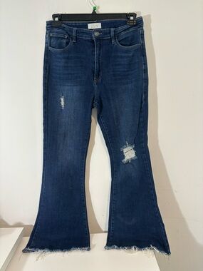 Nature Denim Women Size 13/30 Distressed Dark Blue Flare Jeans Casual